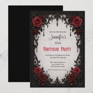 Convite de Aniversário Elegante com Rosas Vermelha