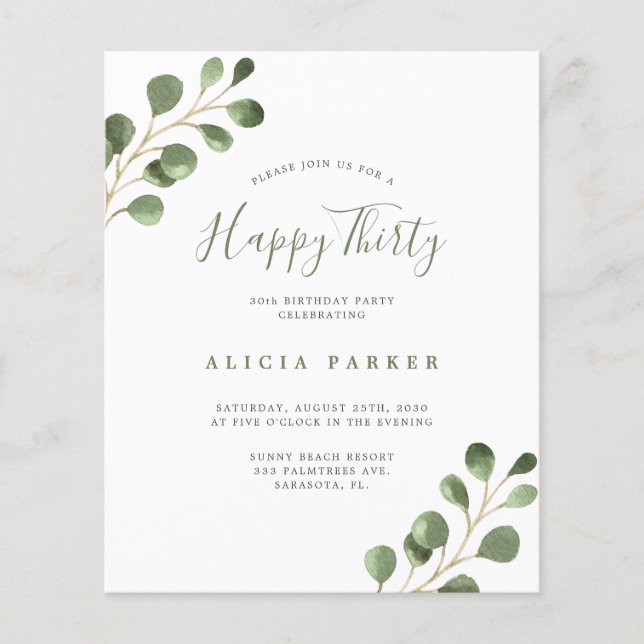 Convite de aniversário elegante do orçamento 30 an (Frente)