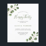 Convite de aniversário elegante do orçamento 30 an<br><div class="desc">Folhagem russa e única de cor d'água eucalipto verde Feliz 330º convite para o barato do ORÇAMENTO festa de aniversário. LEIA ISTO ANTES DE COMPRAR! Este é um cartão de barato de orçamento impresso em uma folha de papel (cada folha tem um cartão). Para obter a melhor qualidade de preço,...</div>