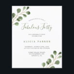 Convite de aniversário elegante do orçamento de 40<br><div class="desc">Folhagem de eucalipto verde, moderna e única cor-de-água, Fabulosa 40.ª festa de aniversário, convite ao barato do ORÇAMENTO. LEIA ISTO ANTES DE COMPRAR! Este é um cartão de barato de orçamento impresso em uma folha de papel (cada folha tem um cartão). Para obter a melhor qualidade de preço, nosso conselho...</div>