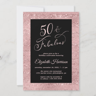 Convite de aniversário Elegante Dourado 50º Rosa