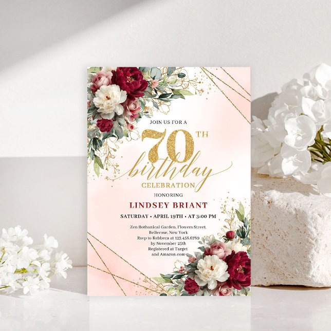 Convite de Aniversário Elegante Dourado 70 e Fabul (70 and Fabulous Elegant Gold Birthday Invitation)