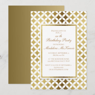 Convite de Aniversário Elegante em Dourado e Branc