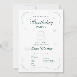 Convite de Aniversário Elegante em Verde Sage