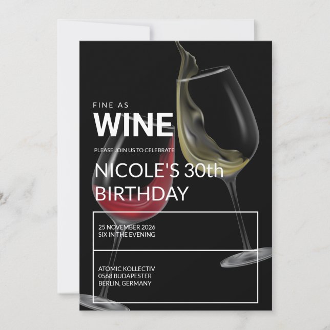 Convite de Aniversário Elegante Fino Como Vinho (Frente)