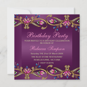 Convite de Aniversário Elegante Gem Púrpura/Pret