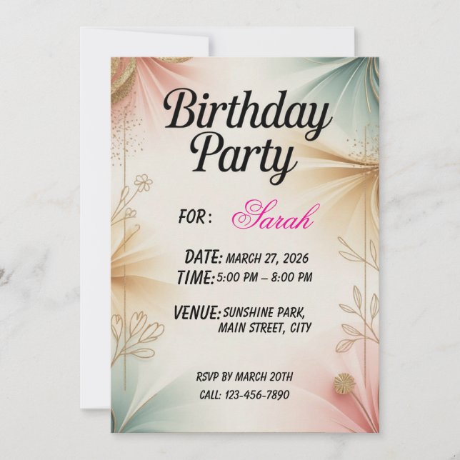 Convite de Aniversário Elegante – Personalizável (Frente)