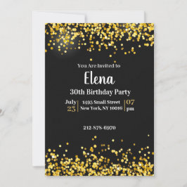 Convite de Aniversário Elegante Preto e Dourado