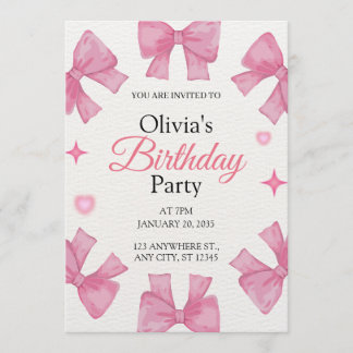 Convite de aniversário elegante rosa e branco