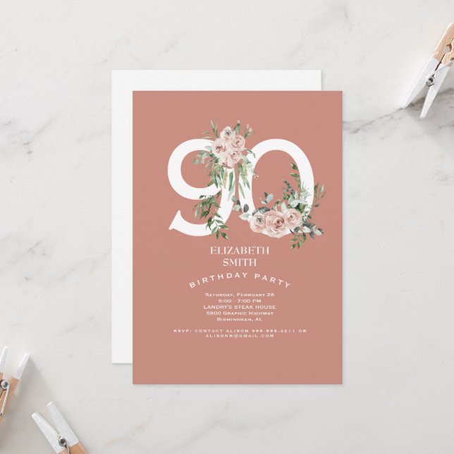 Convite de aniversário Elegante rosa rosa rosa ros (Frente/Verso In Situ)