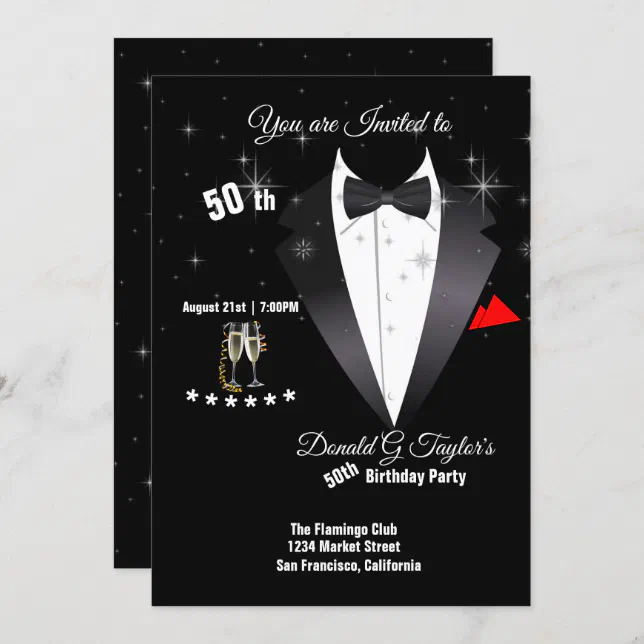 Convite de aniversário Elegante Tuxedo 50th | Zazzle Brasil