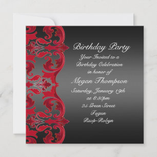 Convite de Aniversário em Damask com Redemoinho Ve
