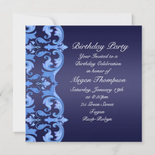 Convite de Aniversário em Damask com Rodopio Azul