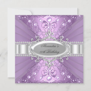 Convite de Aniversário em Damask Roxo com Pérola e