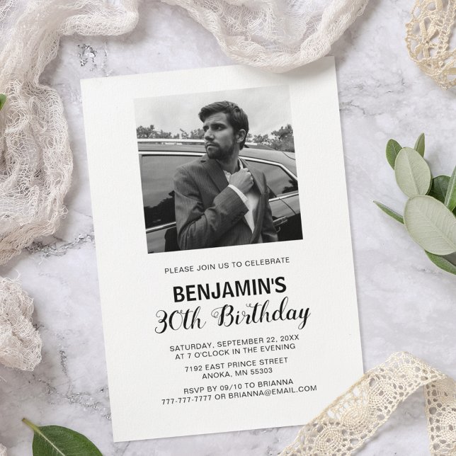 Convite de Aniversário em Foto Preto e Branco (Criador carregado)