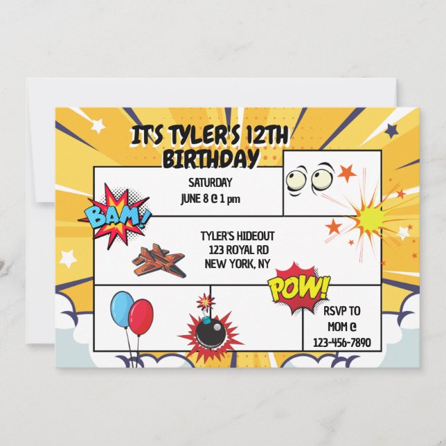 Convite de aniversário em quadrinhos (Frente)