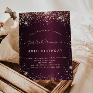 convite de aniversário em rosa ouro e burgundy