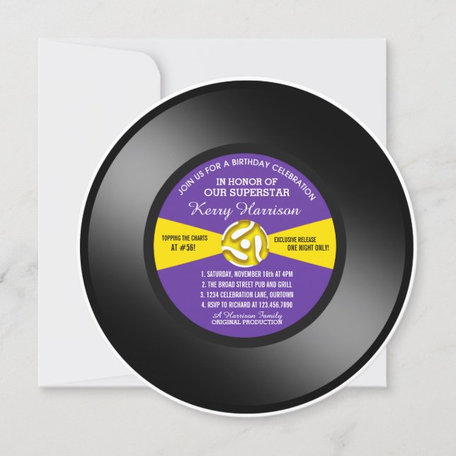 Convite de Aniversário em Vinil Disco 45 Rotações (Frente)