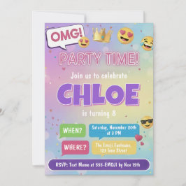 Convite de Aniversário Emoji Festa Neon Crianças T