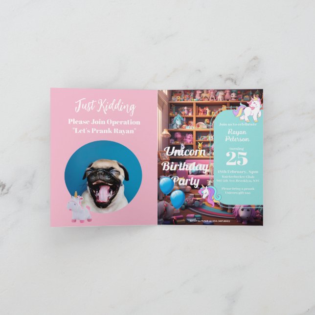 Convite de Aniversário Engraçado, Amor de Unicórni (Interior)