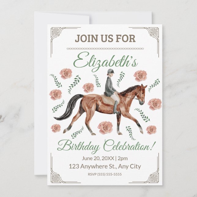 Convite de Aniversário Equestre (Frente)