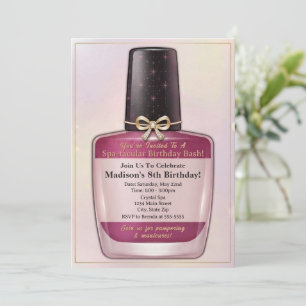 Convite de Aniversário Esmalte de Unhas Dia de Spa