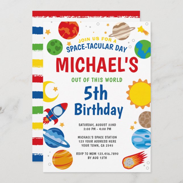 Convite de Aniversário Espacial (Frente/Verso)