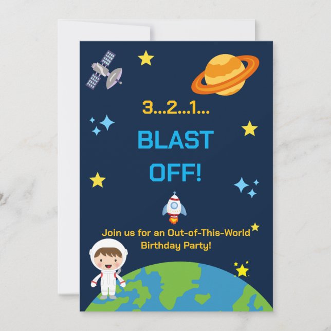 Convite de Aniversário Espacial Astronauta | 3 2 1 (Frente)
