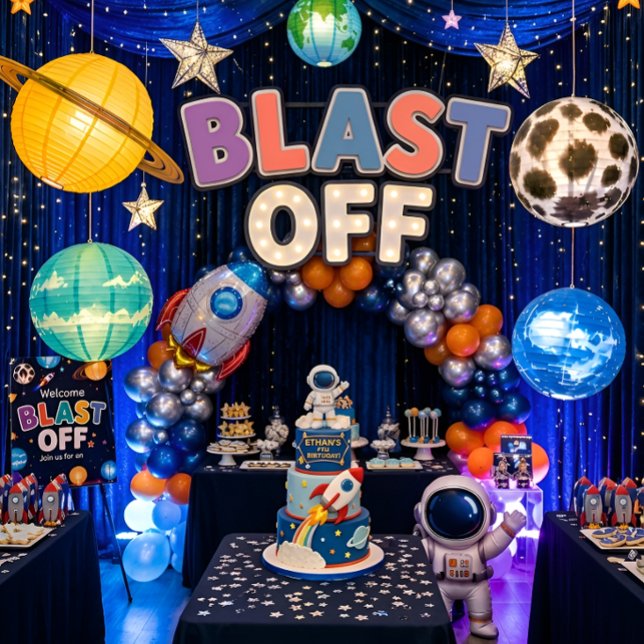 Convite de Aniversário Espacial Blast Off para Men (Blast Off Space Party Decor Ideas)