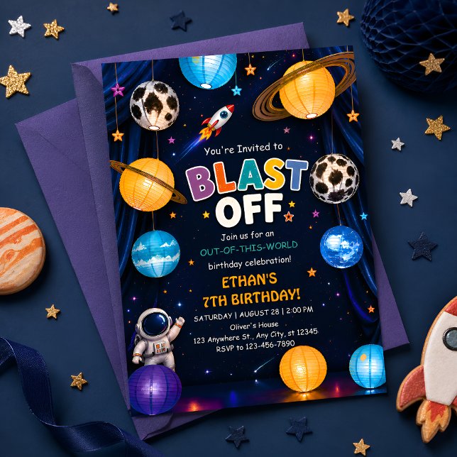 Convite de Aniversário Espacial Blast Off para Men (Criador carregado)