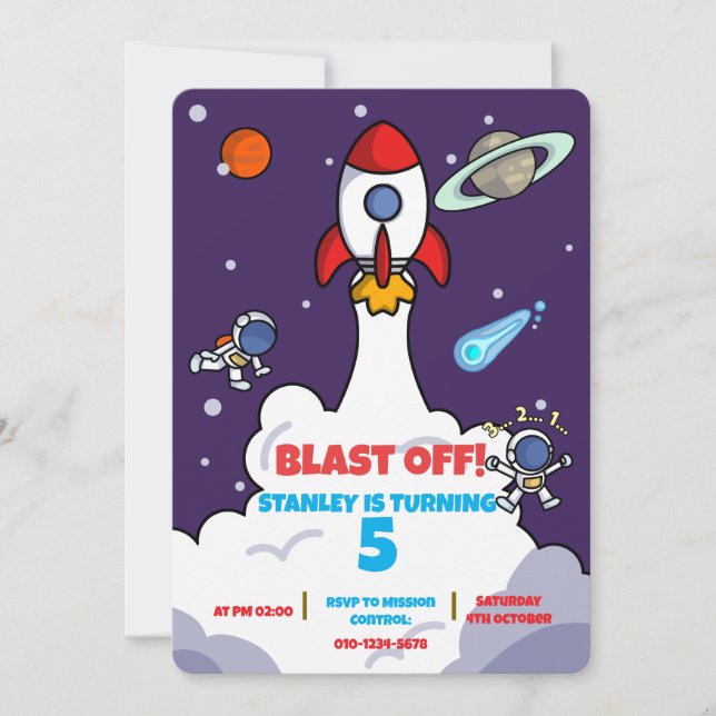 Convite de Aniversário Espacial - Convite de Festa (Frente)