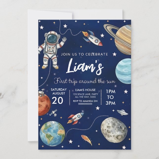 Convite de Aniversário Espacial Festa no Espaço Co (Frente)