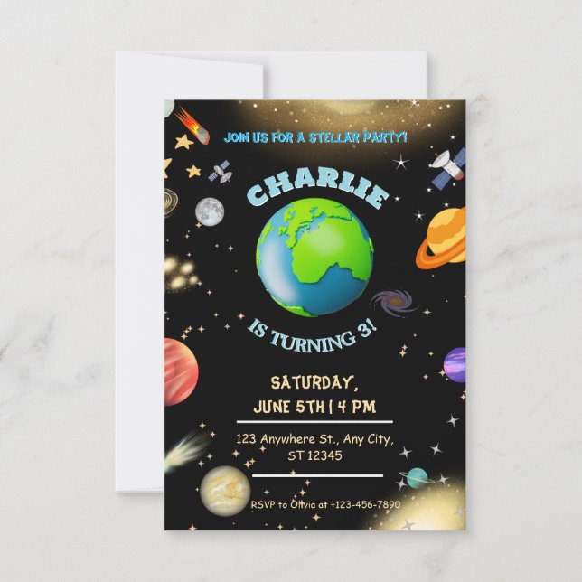 Convite de Aniversário Espacial na galáxia (Frente)