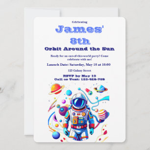 Convite de Aniversário Espacial Personalizado de 8
