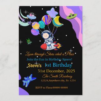 Convite de Aniversário Espacial | Qualquer Idade d