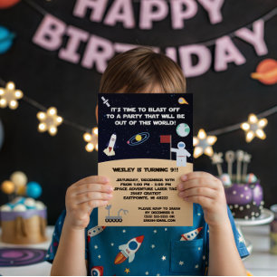 convite de aniversário espacial temático. explos