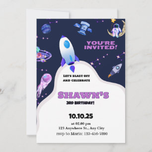 Convite de Aniversário Espaço Sideral Violeta Roxo