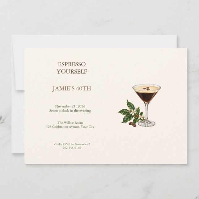 Convite de Aniversário Espresso Martini (Frente)