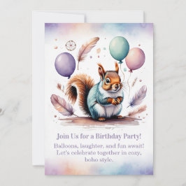 Convite de Aniversário Esquilo Fofo Boho Floresta