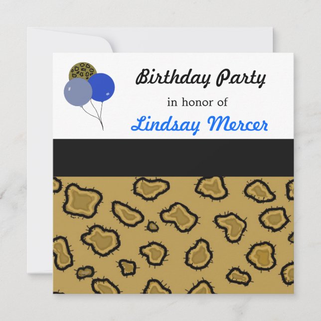 Convite de Aniversário Estampa de Leopardo (Frente)