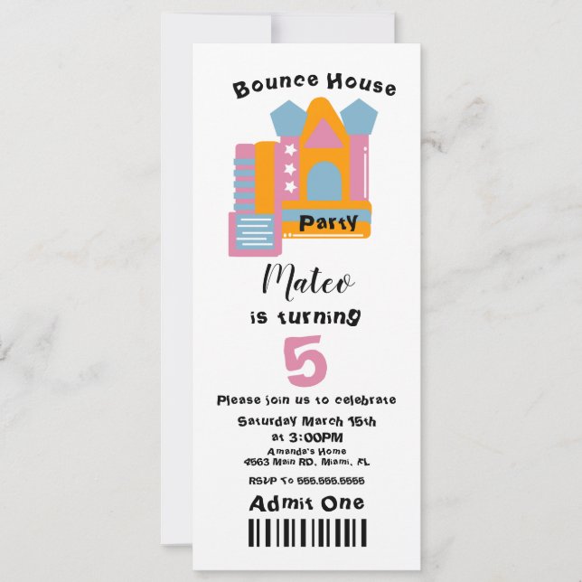 Convite de Aniversário Estilo Bilhete para Casa de (Frente)
