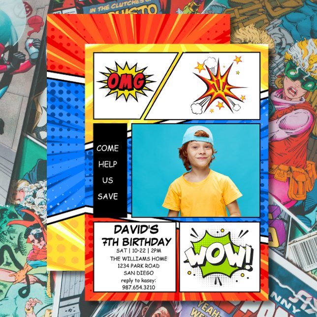Convite de Aniversário Estilo Quadrinhos Pop Art (Criador carregado)