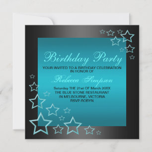 Convite de Aniversário Estrela Azul e Preto