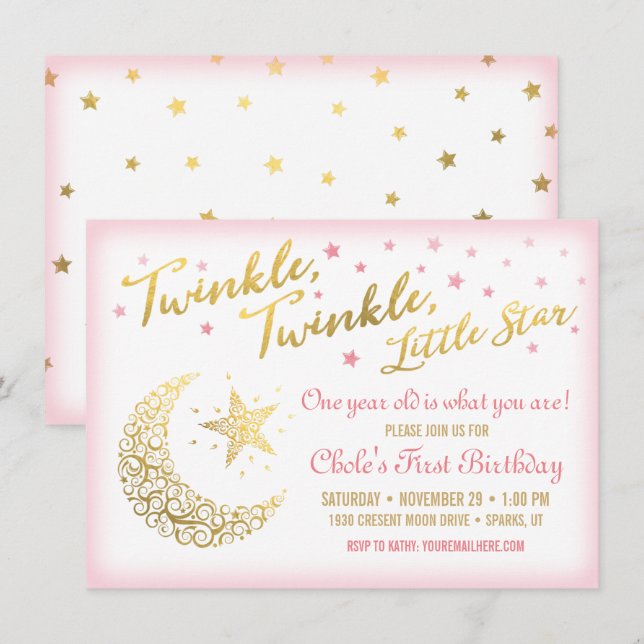 Convite de Aniversário Estrelinha Brilhante (Frente/Verso)