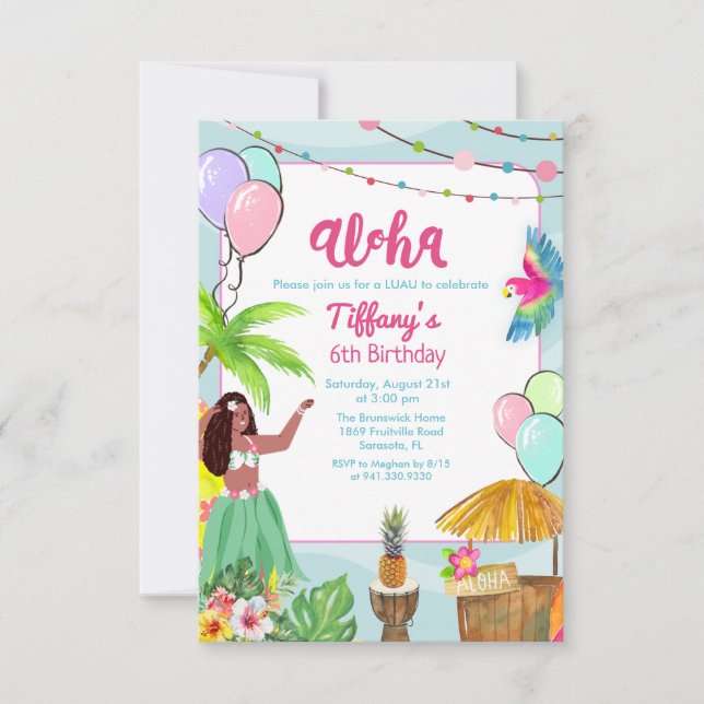 Convite de Aniversário Étnico Aloha Luau Tropical (Frente)