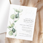 Convite de aniversário Eucalyptus 60th<br><div class="desc">Pode ser uma festa surpresa ou outra década especial alcançada. Este 60º convite de aniversário com eucalipto verde design com tipografia popular moderna pode ser facilmente editado para comemorar qualquer aniversário ou aniversário. Você pode alterar o texto, os detalhes do aniversário e a cor de fundo clicando no botão "Personalizar"...</div>