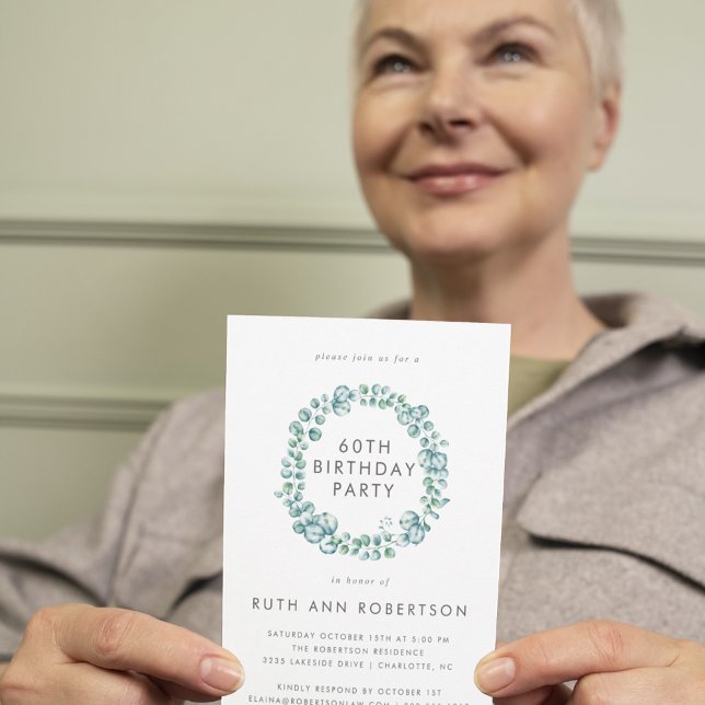 Convite de aniversário Eucalyptus Simple 60th (Criador carregado)