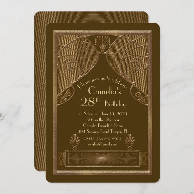 Convite de aniversário, excelente Gatsby, castanho (Frente/Verso)