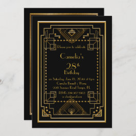 Convite de aniversário, excelente Gatsby, preto