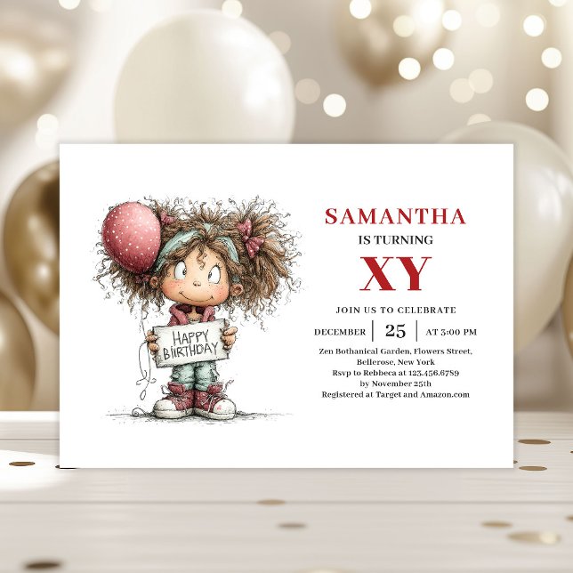 Convite de Aniversário Excêntrico para Menina Dive (Funny Cute Little Girl Quirky Birthday Invitation

)